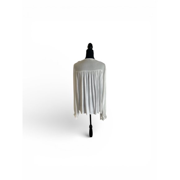 Women's POL White Floral Embroidered Blouse, Size L - Picture 6 of 8